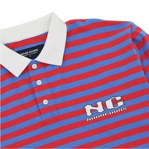 NOON GOONS  Sponsored Stripe Long Sleeve Polo Large Red blue rugby cotton sporty